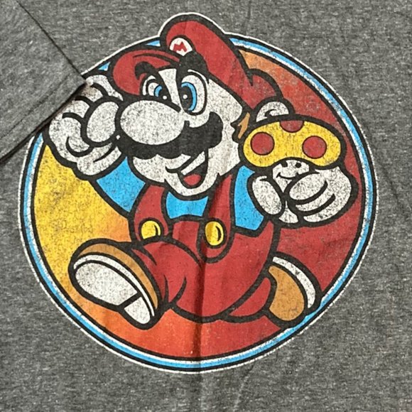 Retro Super Mario Bros Shirt Adult M Gray Graphic Distressed Tagless Mushroom - Picture 2 of 5